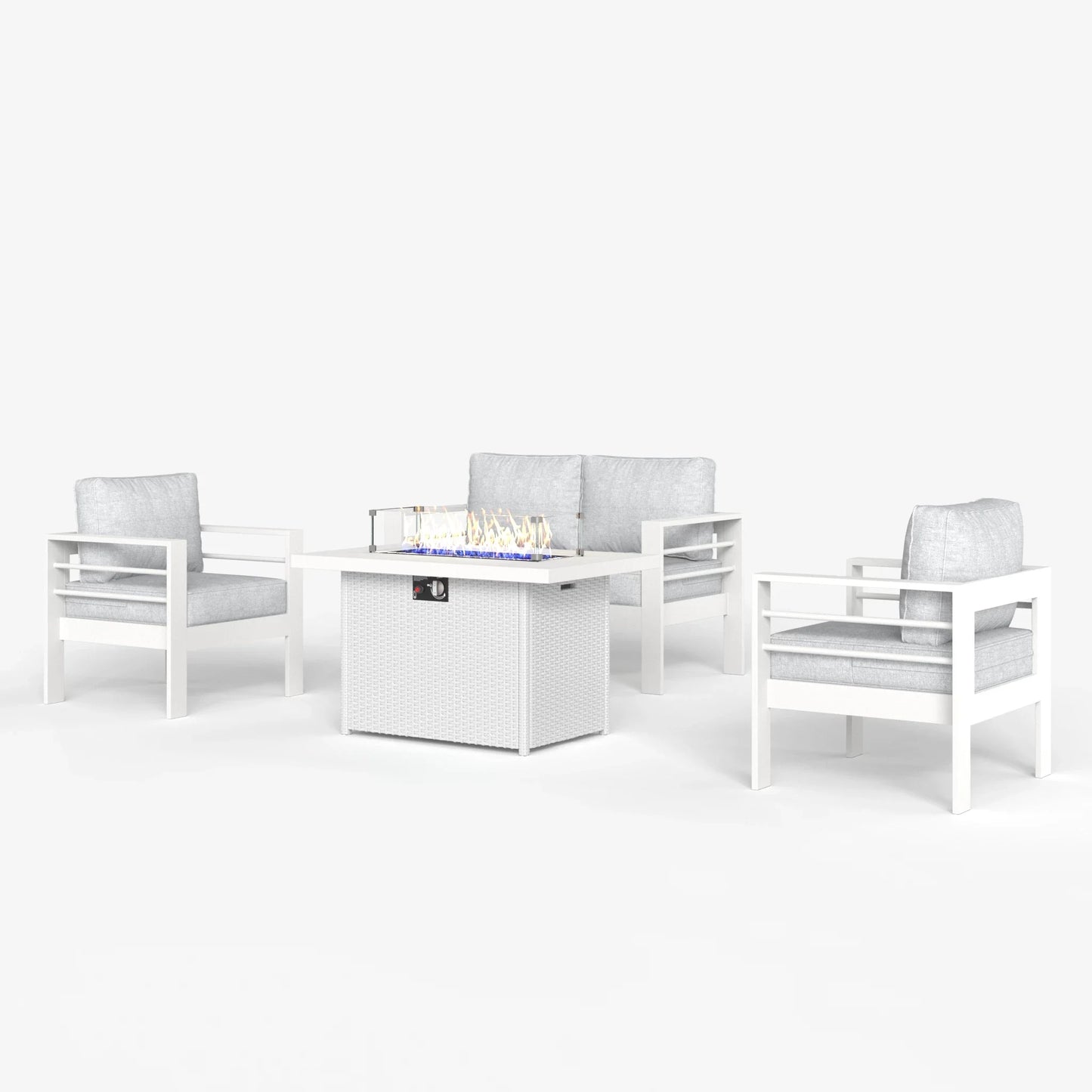 LayinSun 4 - Piece Outdoor Aluminum Loveseat Set with 44'' Propane Gas Fire Pit Table