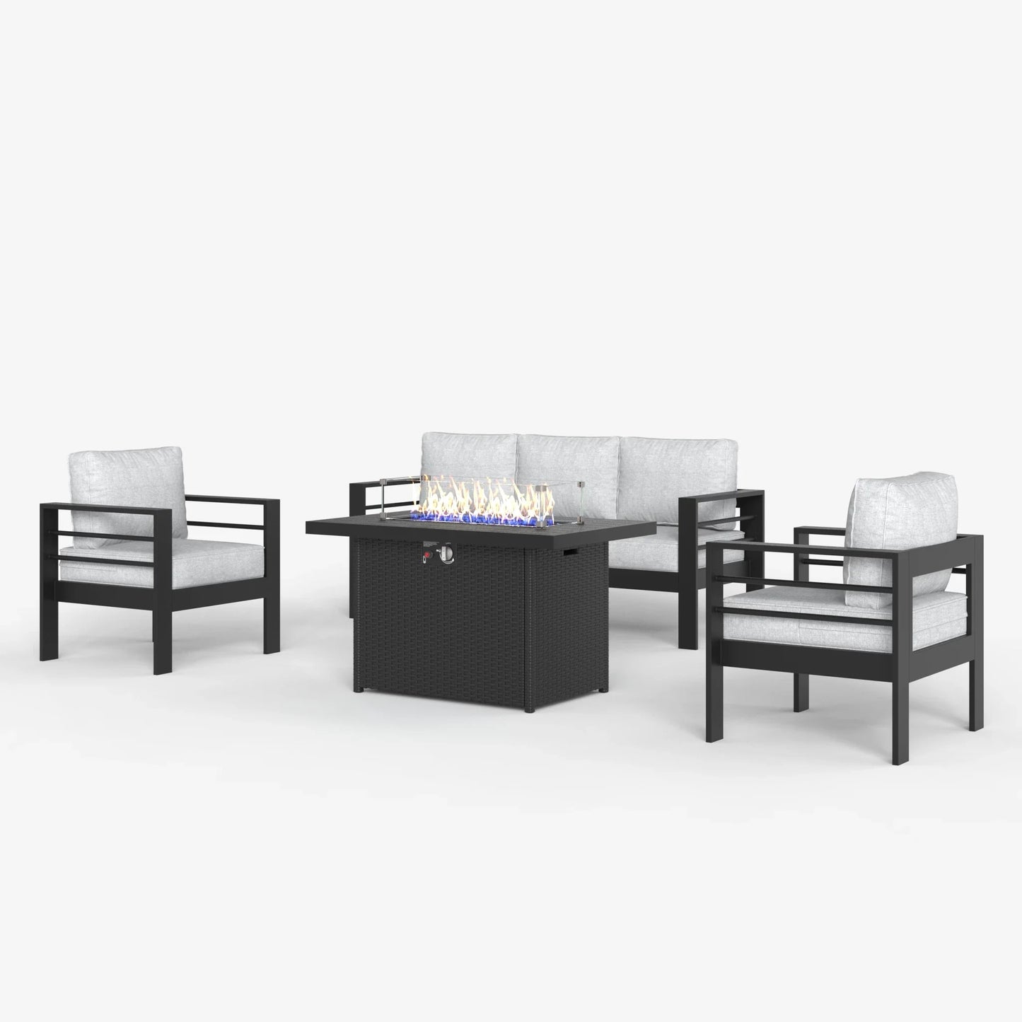 LayinSun 4 - Piece Outdoor Aluminum Sofa Set with 44'' Propane Gas Fire Pit Table