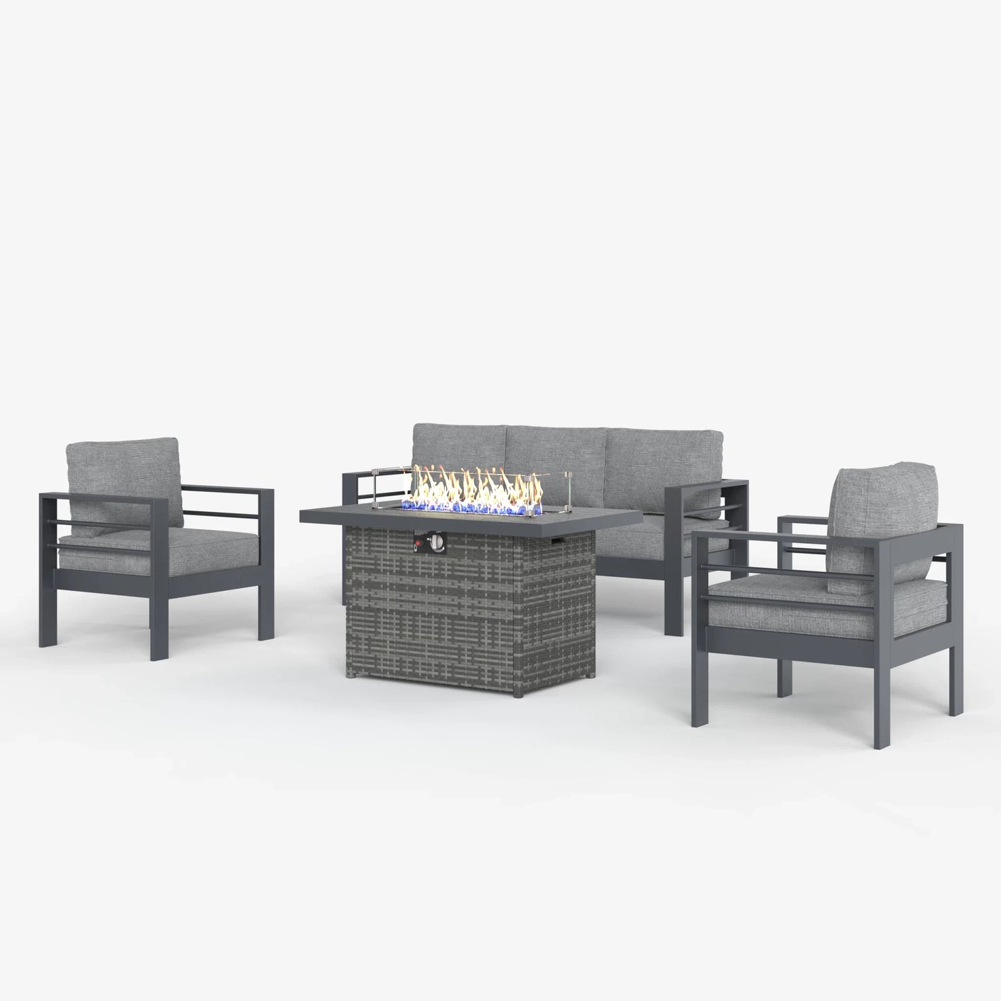LayinSun 4 - Piece Outdoor Aluminum Sofa Set with 44'' Propane Gas Fire Pit Table