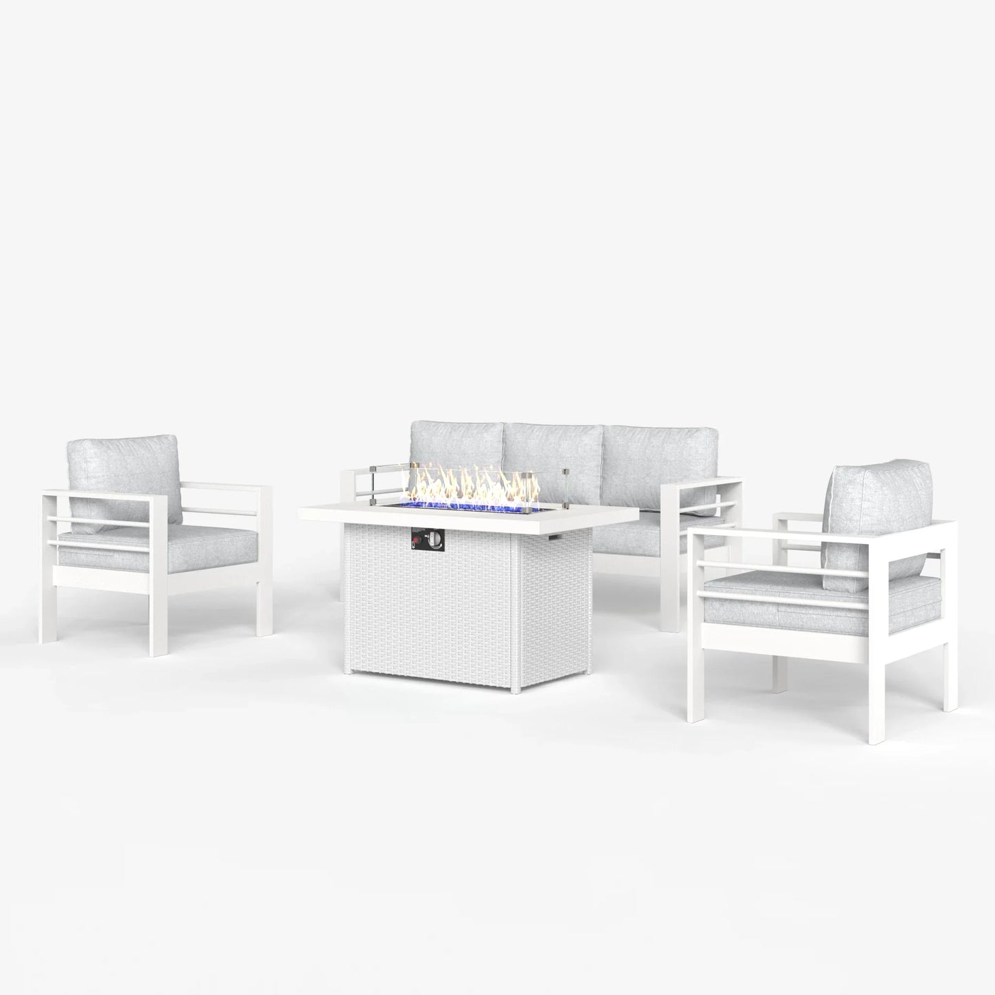 LayinSun 4 - Piece Outdoor Aluminum Sofa Set with 44'' Propane Gas Fire Pit Table