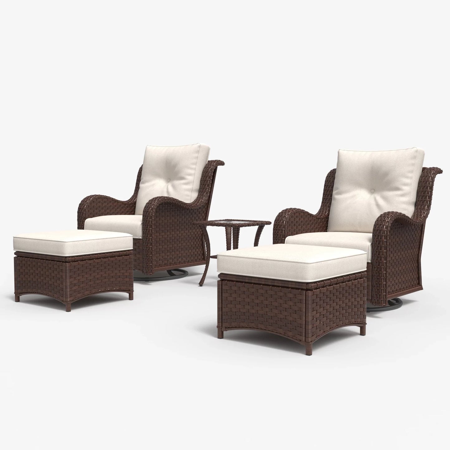 LayinSun 5 - Piece Curved Armrest Wicker Swivel Glider Lounge Chairs Set with Ottomans