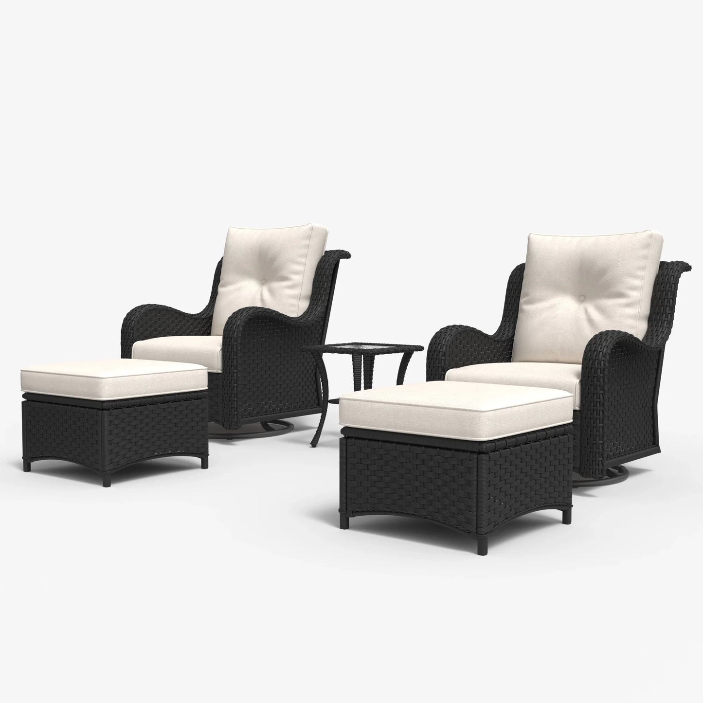 LayinSun 5 - Piece Curved Armrest Wicker Swivel Glider Lounge Chairs Set with Ottomans