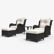 LayinSun 5 - Piece Curved Armrest Wicker Swivel Glider Lounge Chairs Set with Ottomans