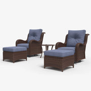 LayinSun 5 - Piece Curved Armrest Wicker Swivel Glider Lounge Chairs Set with Ottomans