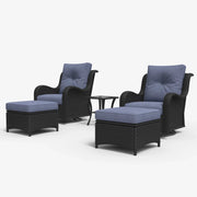 LayinSun 5 - Piece Curved Armrest Wicker Swivel Glider Lounge Chairs Set with Ottomans