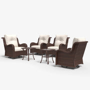 LayinSun 6-Piece Curved Armrest Wicker Swivel Glider Lounge Chairs Set