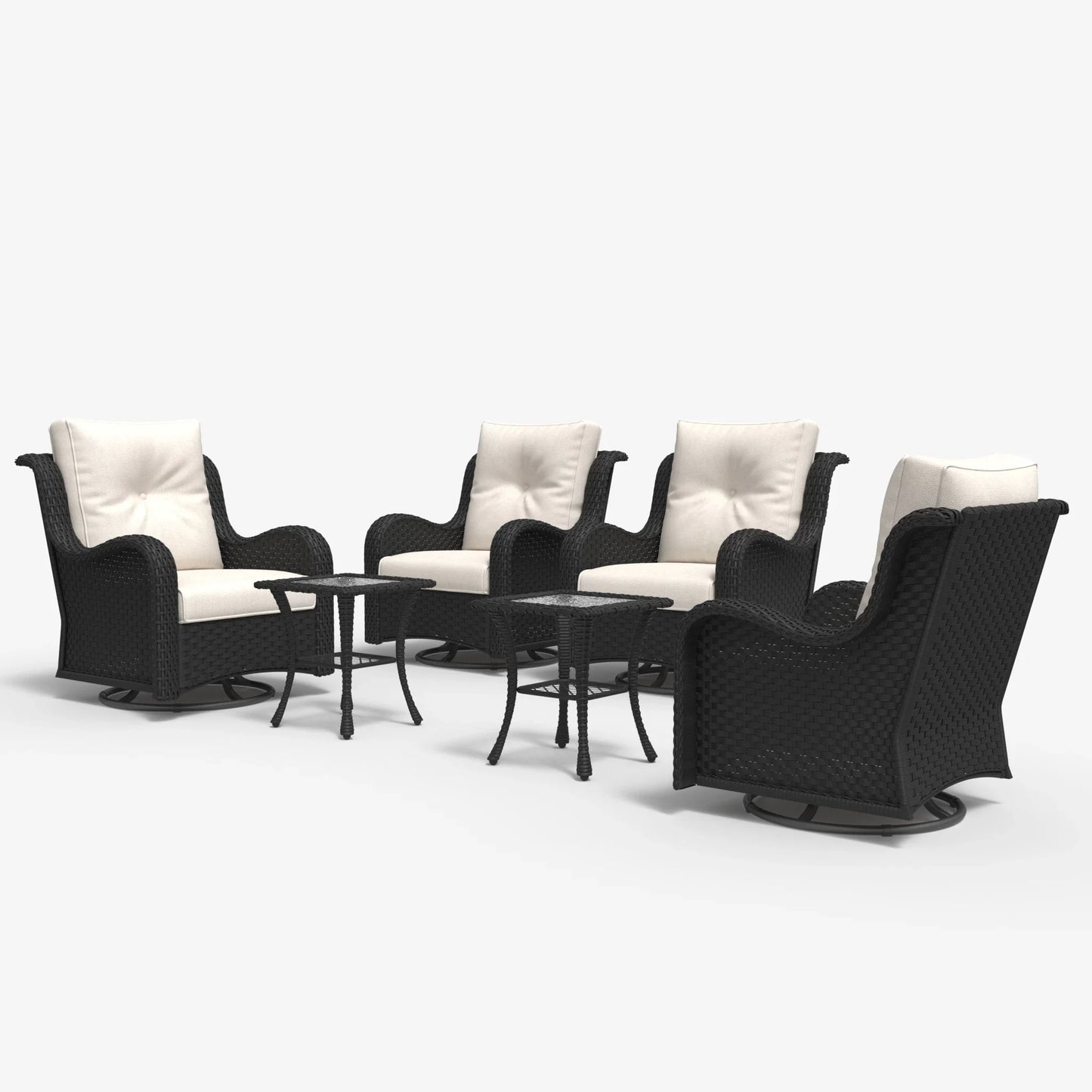 LayinSun 6-Piece Curved Armrest Wicker Swivel Glider Lounge Chairs Set