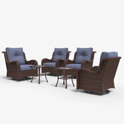 LayinSun 6-Piece Curved Armrest Wicker Swivel Glider Lounge Chairs Set