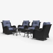 LayinSun 6-Piece Curved Armrest Wicker Swivel Glider Lounge Chairs Set