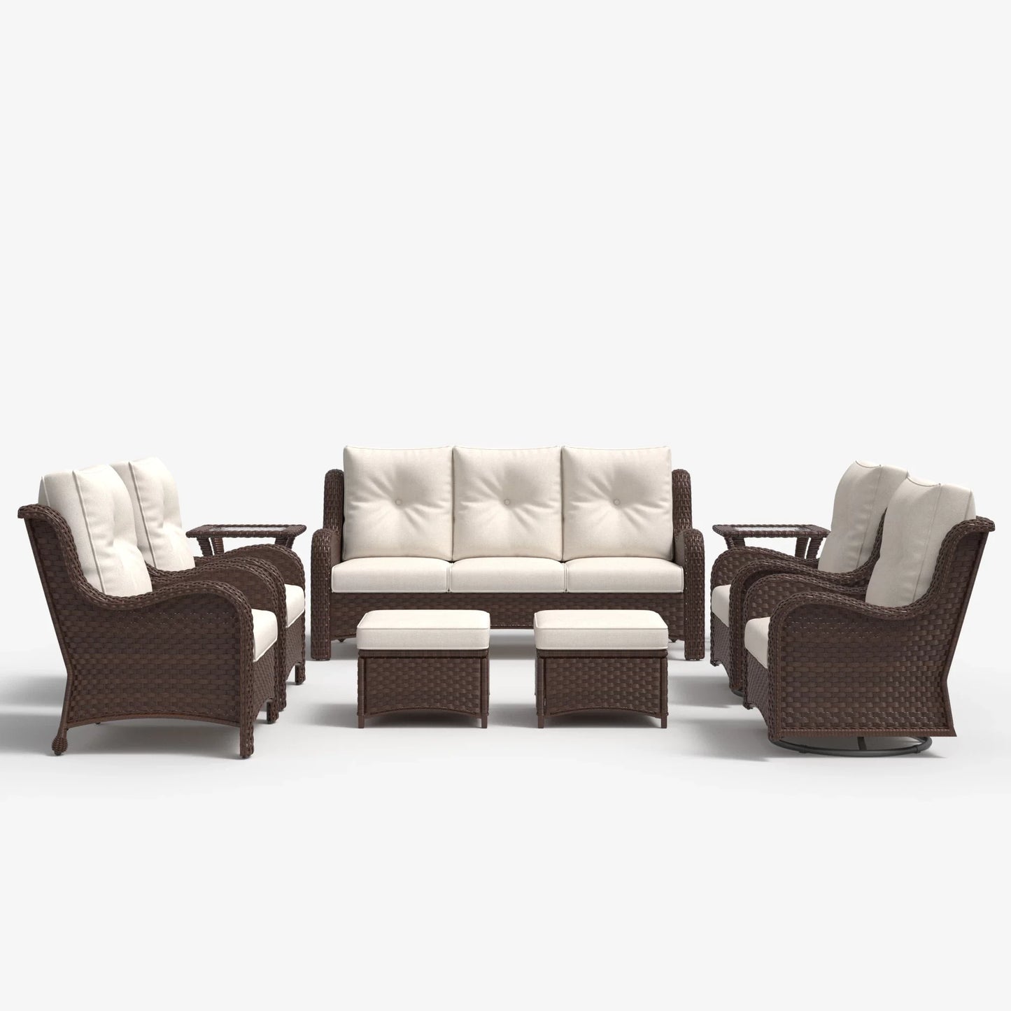 LayinSun 9 - Piece Curved Armrest Wicker Swivel Glider Lounge Chairs & Sofa Set