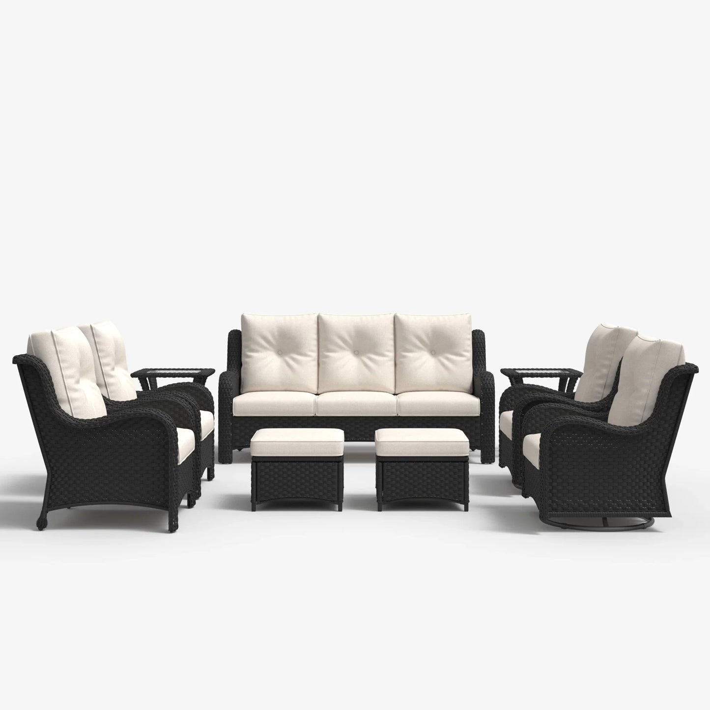 LayinSun 9 - Piece Curved Armrest Wicker Swivel Glider Lounge Chairs & Sofa Set