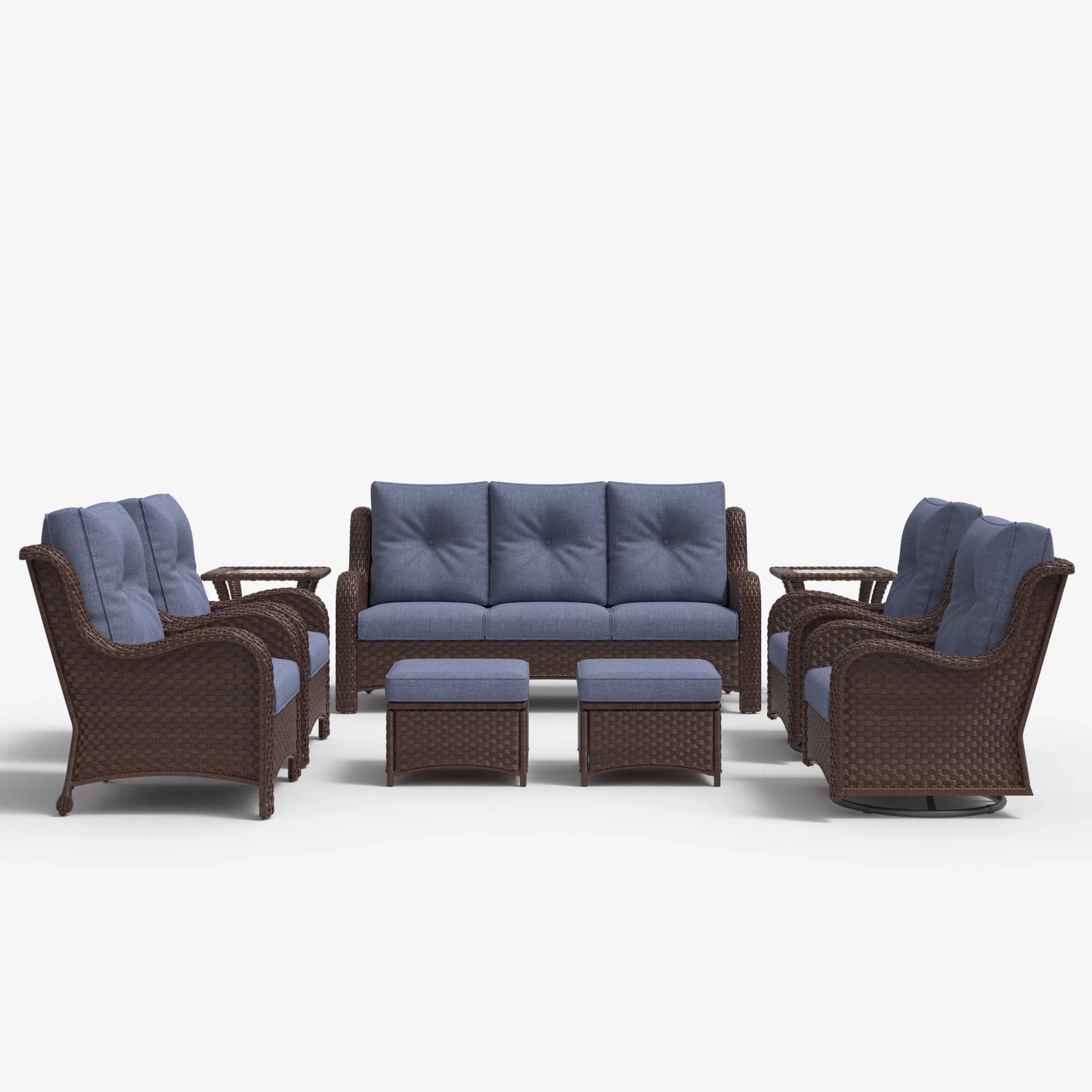 LayinSun 9 - Piece Curved Armrest Wicker Swivel Glider Lounge Chairs & Sofa Set