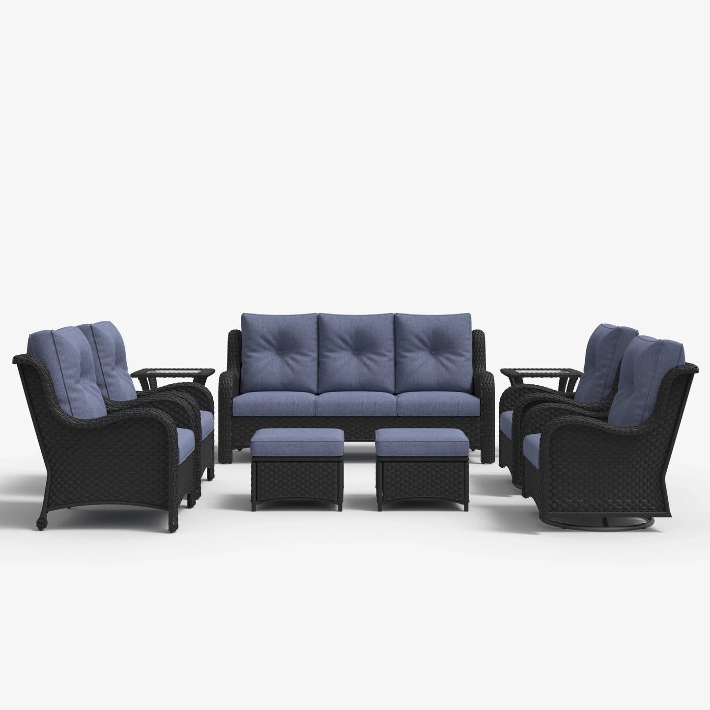 LayinSun 9 - Piece Curved Armrest Wicker Swivel Glider Lounge Chairs & Sofa Set