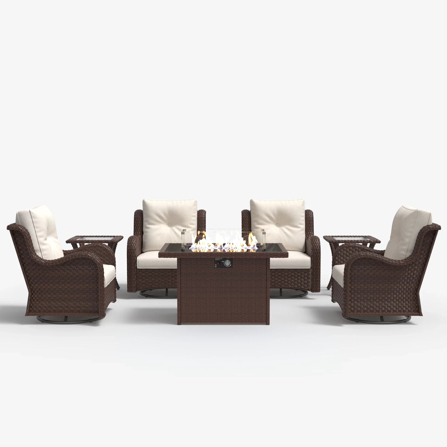 LayinSun 7 - Piece Outdoor Conversation Set with 44'' Propane Fire Pit Table and Swivel Chairs