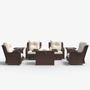 LayinSun 7 - Piece Outdoor Conversation Set with 44'' Propane Fire Pit Table and Swivel Chairs