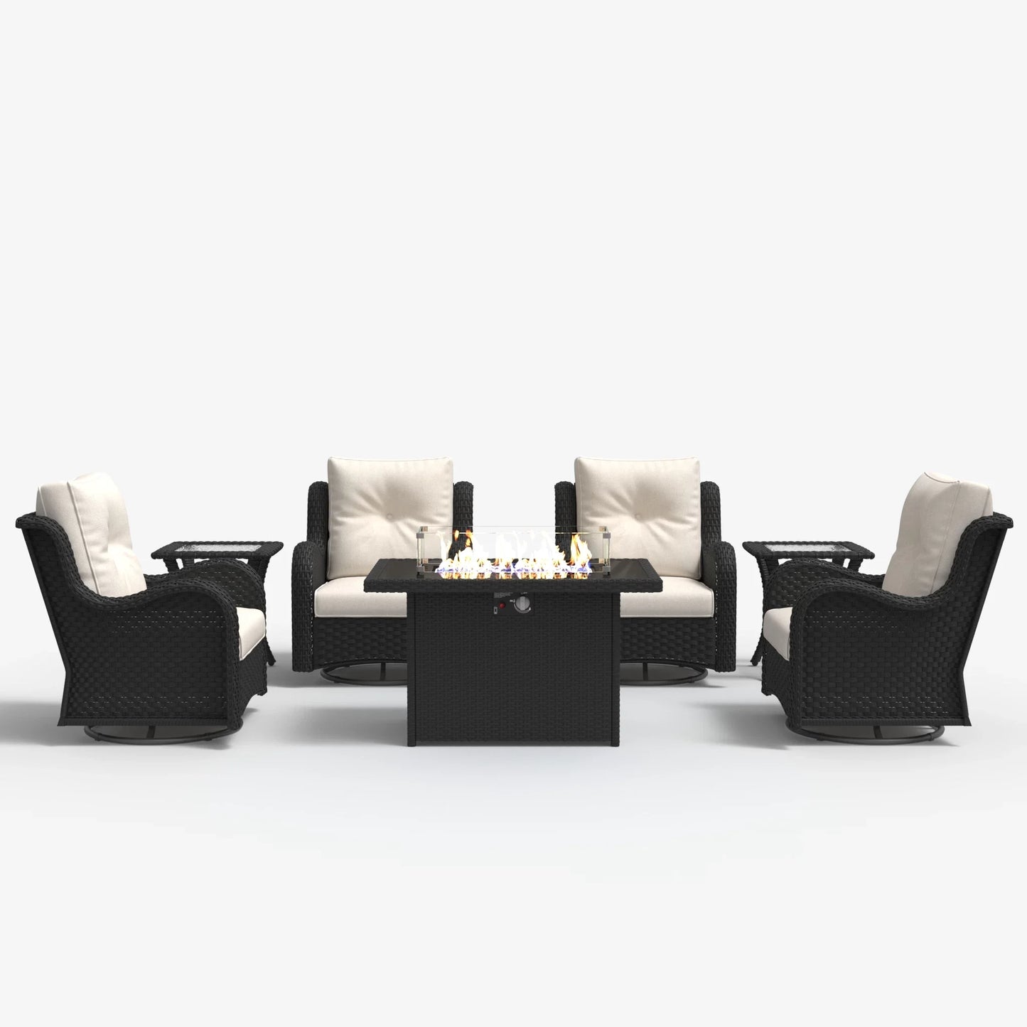 LayinSun 7 - Piece Outdoor Conversation Set with 44'' Propane Fire Pit Table and Swivel Chairs