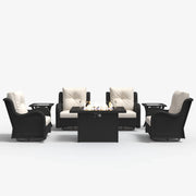 LayinSun 7 - Piece Outdoor Conversation Set with 44'' Propane Fire Pit Table and Swivel Chairs