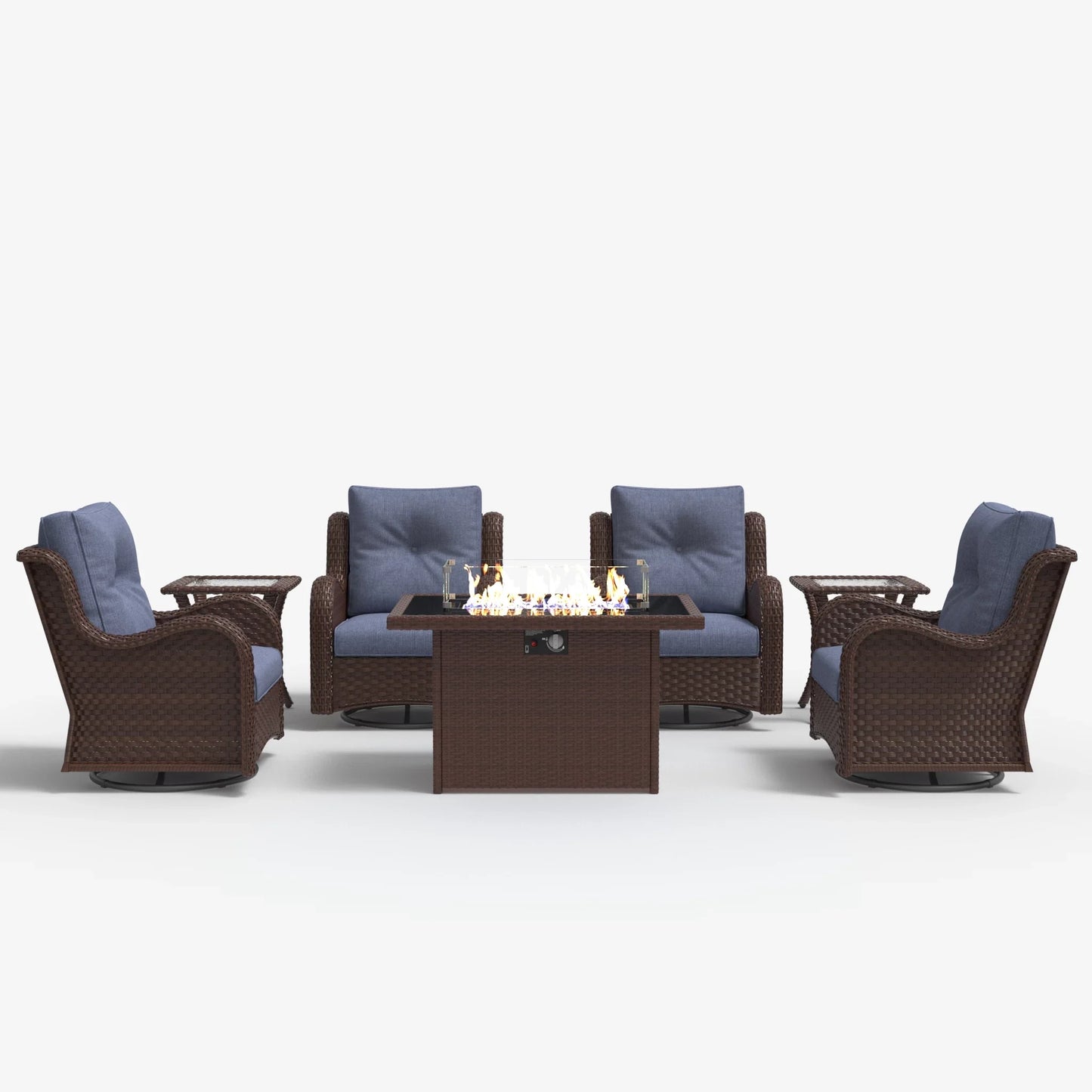 LayinSun 7 - Piece Outdoor Conversation Set with 44'' Propane Fire Pit Table and Swivel Chairs
