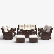 LayinSun 10 - Piece Outdoor Conversation Set with 44'' Propane Fire Pit Table and Swivel Chairs