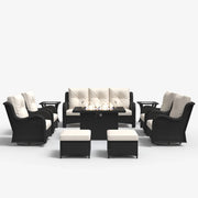 LayinSun 10 - Piece Outdoor Conversation Set with 44'' Propane Fire Pit Table and Swivel Chairs