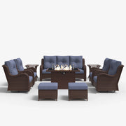 LayinSun 10 - Piece Outdoor Conversation Set with 44'' Propane Fire Pit Table and Swivel Chairs