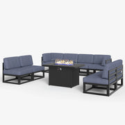 LayinSun 9 - Piece Large Outdoor Modular Sectional Set with Propane Fire Pit Table