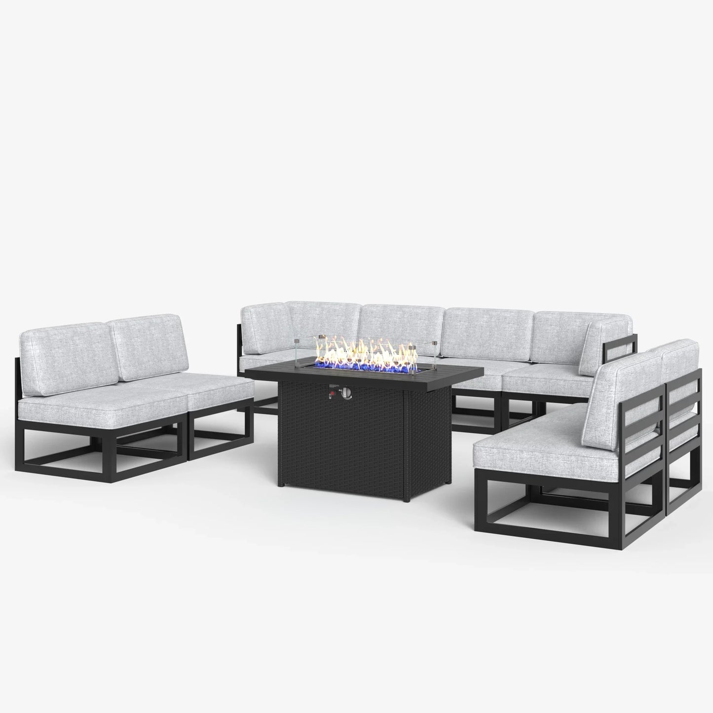 LayinSun 9 - Piece Large Outdoor Modular Sectional Set with Propane Fire Pit Table