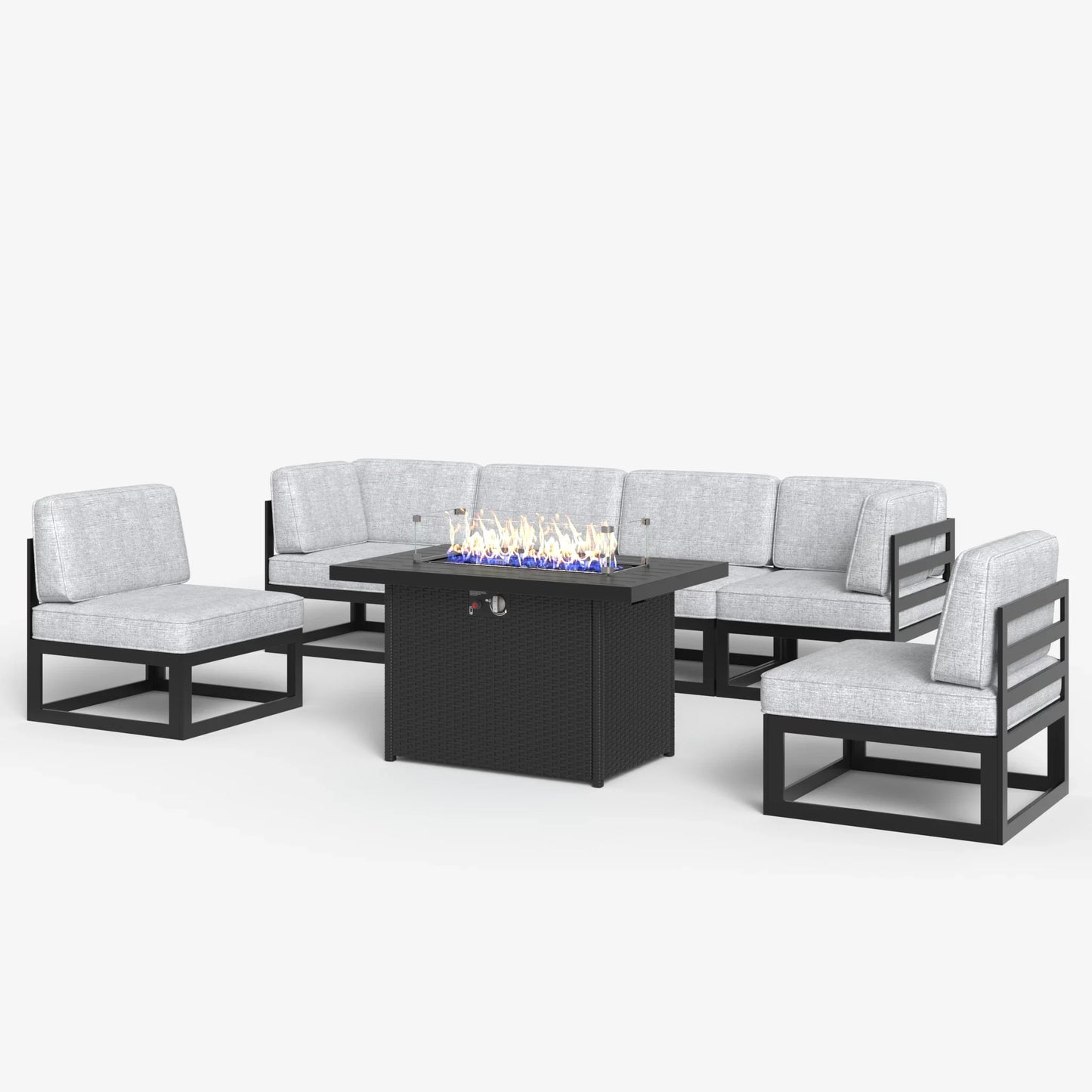 LayinSun 7 - Piece Large Outdoor Modular Sectional Set with Propane Fire Pit Table