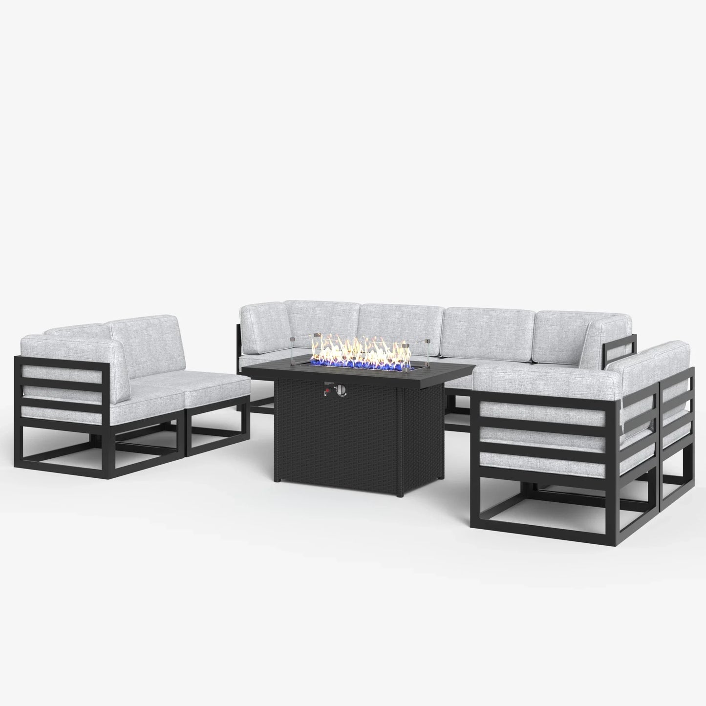 LayinSun 9 - Piece Large Outdoor Modular Sectional Set with Propane Fire Pit Table