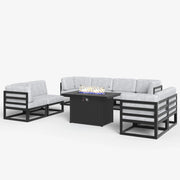LayinSun 9 - Piece Large Outdoor Modular Sectional Set with Propane Fire Pit Table