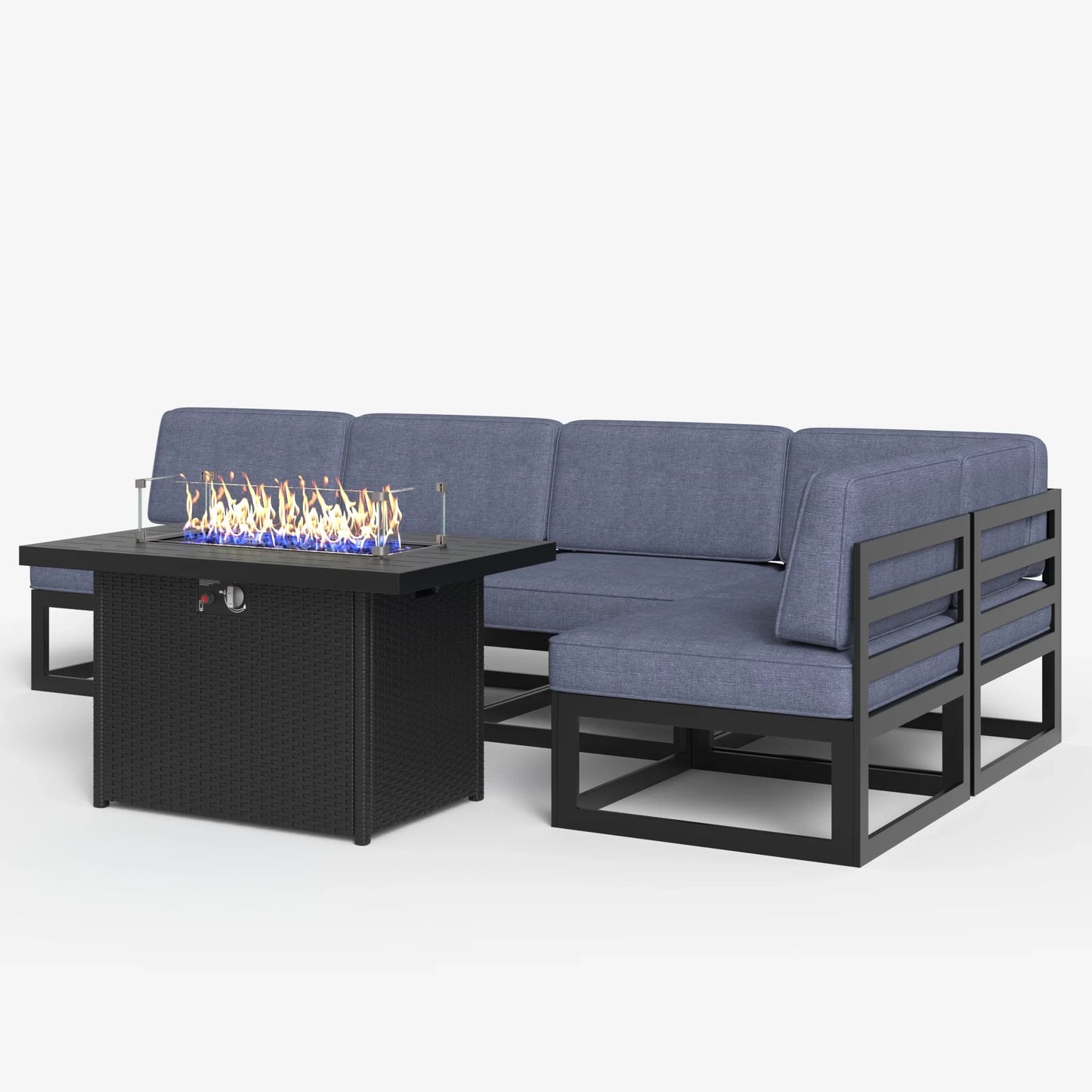 LayinSun 6 - Piece Large Outdoor Modular L Sectional Set with Propane Fire Pit Table
