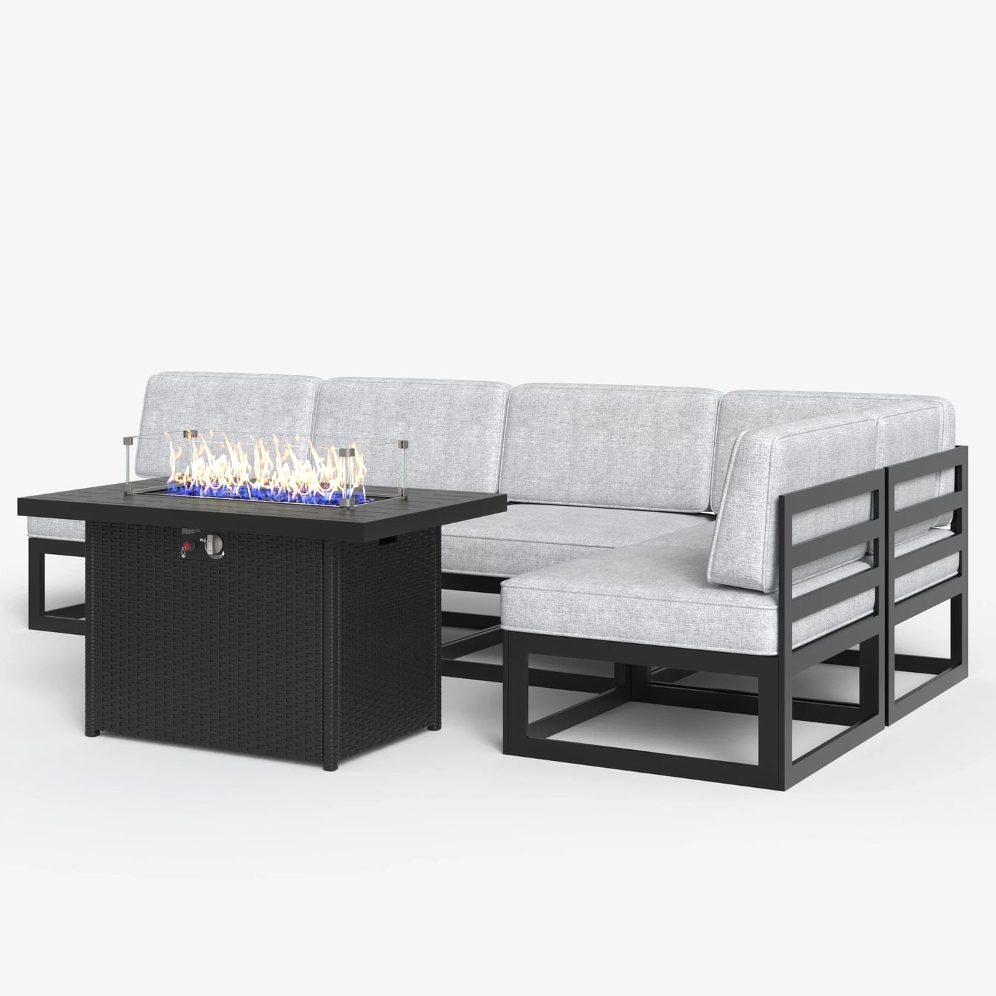 LayinSun 6 - Piece Large Outdoor Modular L Sectional Set with Propane Fire Pit Table