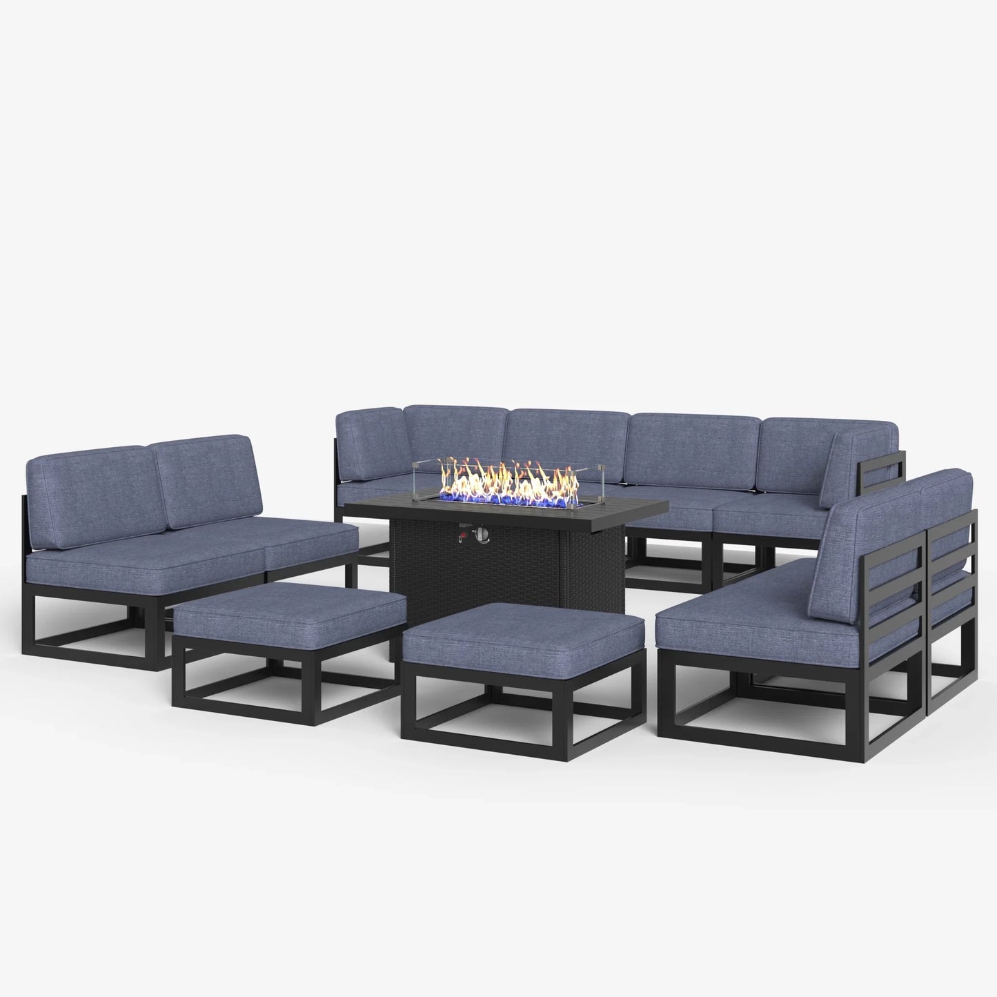 LayinSun 11 - Piece Large Outdoor Modular Sectional Set with Propane Fire Pit Table