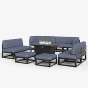 LayinSun 11 - Piece Large Outdoor Modular Sectional Set with Propane Fire Pit Table