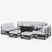 LayinSun 11 - Piece Large Outdoor Modular Sectional Set with Propane Fire Pit Table