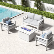 LayinSun 4 - Piece Outdoor Aluminum Loveseat Set with 44'' Propane Gas Fire Pit Table