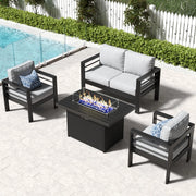 LayinSun 4 - Piece Outdoor Aluminum Loveseat Set with 44'' Propane Gas Fire Pit Table