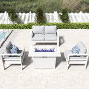 LayinSun 4 - Piece Outdoor Aluminum Loveseat Set with 44'' Propane Gas Fire Pit Table