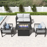 LayinSun 4 - Piece Outdoor Aluminum Loveseat Set with 44'' Propane Gas Fire Pit Table