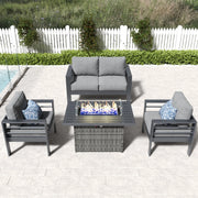LayinSun 4 - Piece Outdoor Aluminum Loveseat Set with 44'' Propane Gas Fire Pit Table