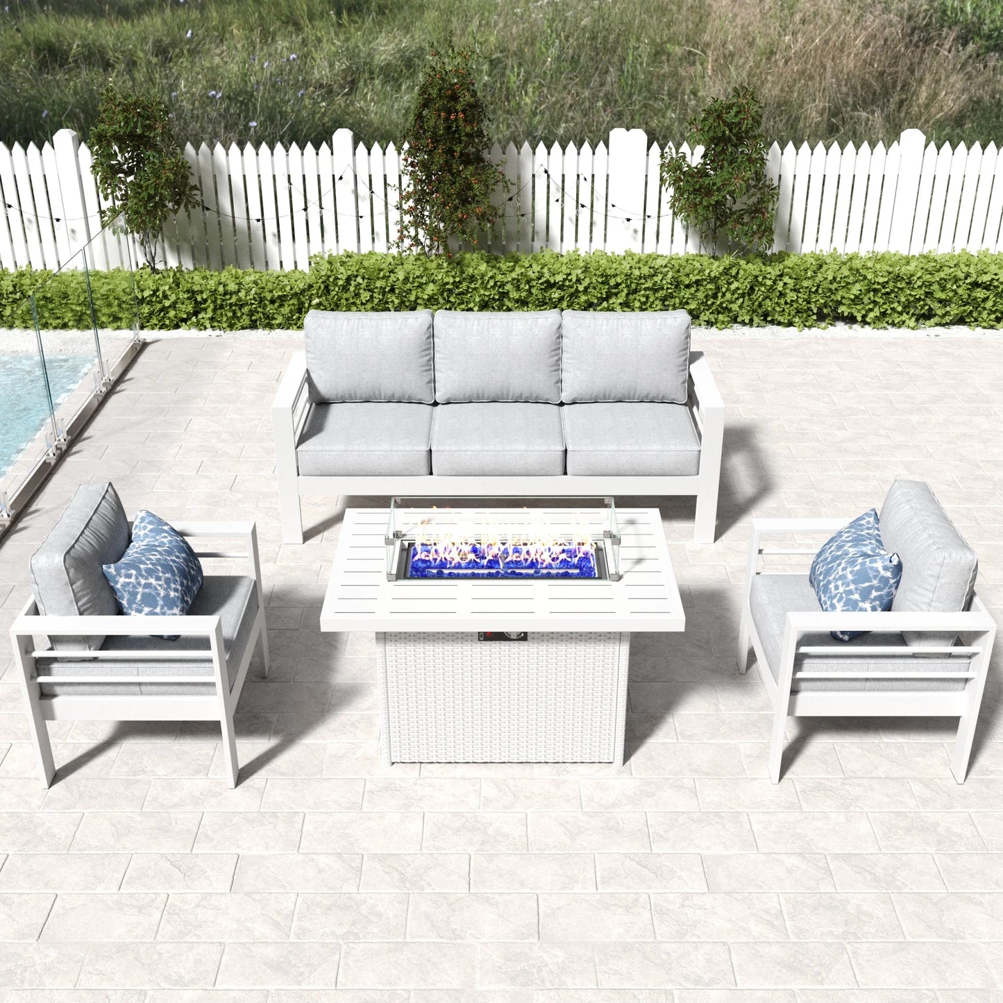 LayinSun 4 - Piece Outdoor Aluminum Sofa Set with 44'' Propane Gas Fire Pit Table