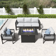 LayinSun 4 - Piece Outdoor Aluminum Sofa Set with 44'' Propane Gas Fire Pit Table