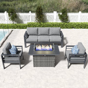 LayinSun 4 - Piece Outdoor Aluminum Sofa Set with 44'' Propane Gas Fire Pit Table