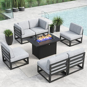 LayinSun 7 - Piece Large Outdoor Modular Sectional Set with Propane Fire Pit Table