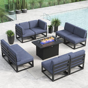 LayinSun 9 - Piece Large Outdoor Modular Sectional Set with Propane Fire Pit Table