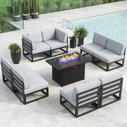 LayinSun 9 - Piece Large Outdoor Modular Sectional Set with Propane Fire Pit Table