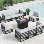 LayinSun 9 - Piece Large Outdoor Modular Sectional Set with Propane Fire Pit Table