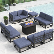 LayinSun 11 - Piece Large Outdoor Modular Sectional Set with Propane Fire Pit Table