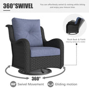 LayinSun 3 - Piece Curved Armrest Wicker Swivel Glider Lounge Chairs Set