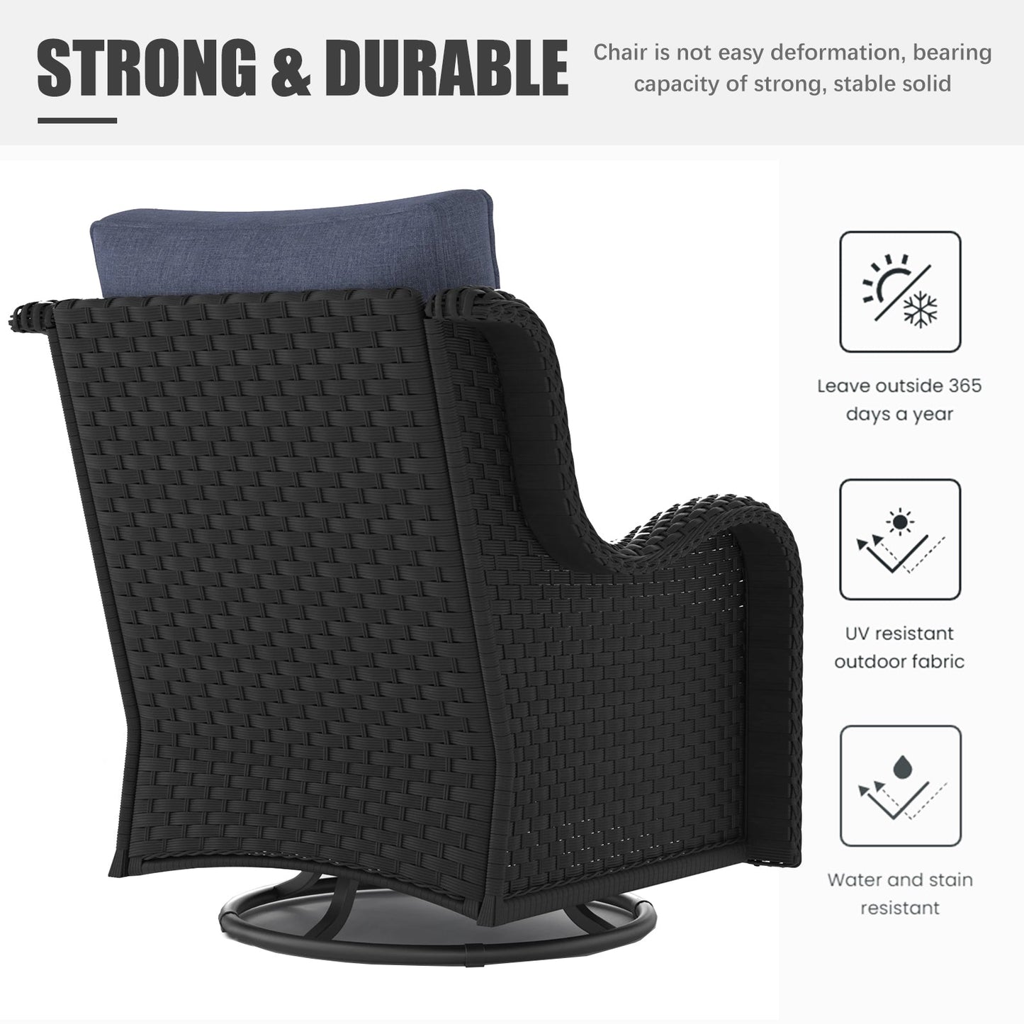 LayinSun 3 - Piece Curved Armrest Wicker Swivel Glider Lounge Chairs Set